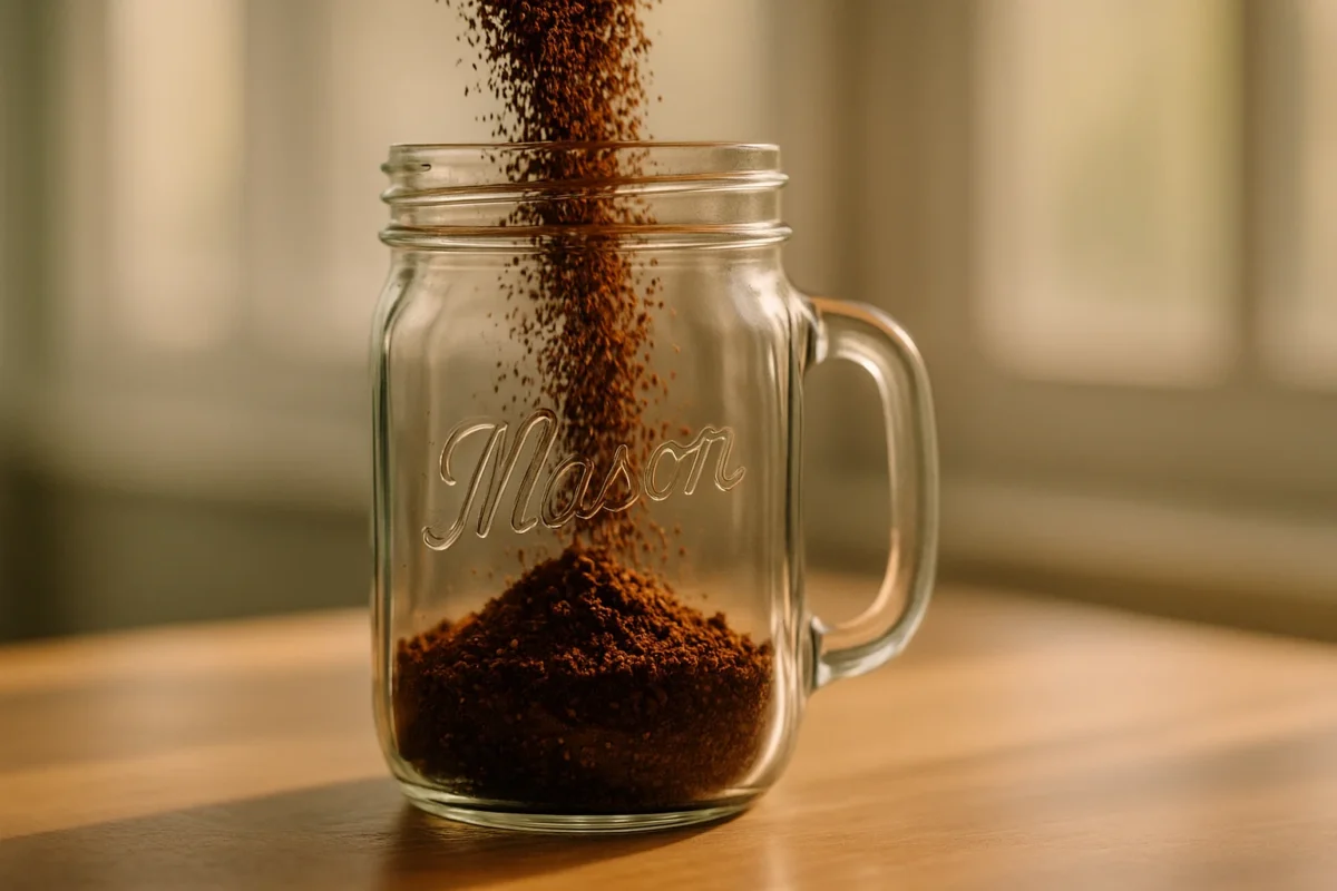 A chilled, inviting image showcasing the process of cold brew coffee, with a close-up of cold brew pouring into a glass filled with ice and rich coffee flavors.