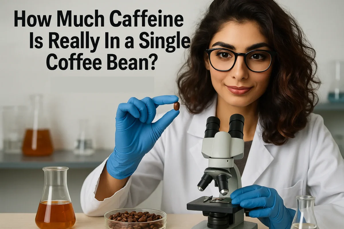 Atika Razzaq analyzing caffeine content in coffee beans under microscope - Arabica vs Robusta differences explained. How Much Caffeine Is in a Coffee Bean? 5 Key Facts to Boost Your Brew!