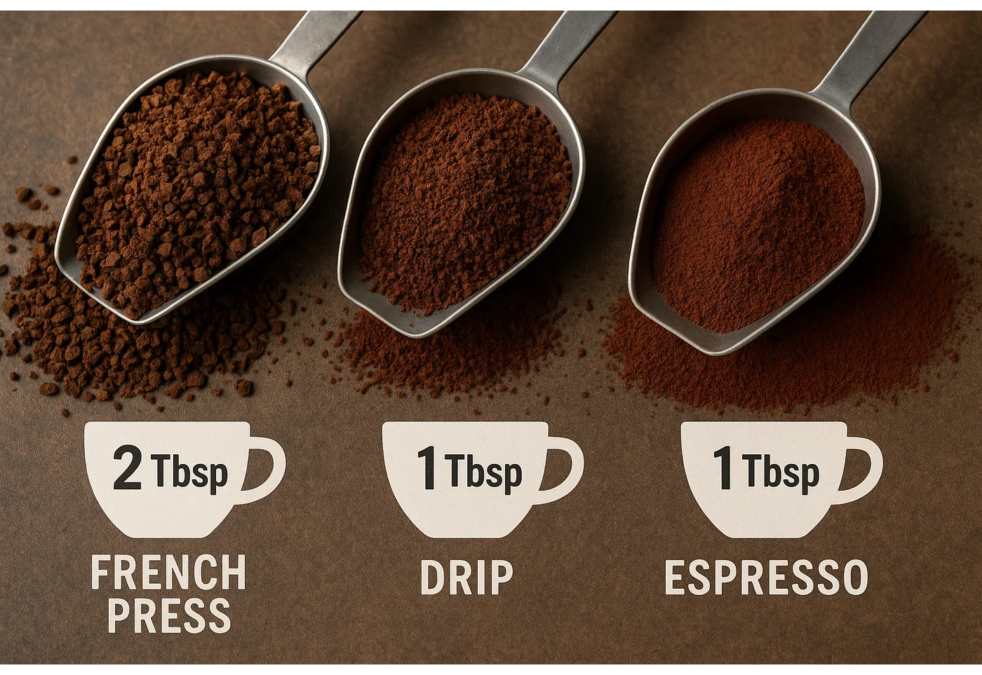 Learn the ideal coffee scoop sizes for French Press, Drip, and Espresso methods. Achieve the perfect strength for your coffee with accurate scoop measurements every time.