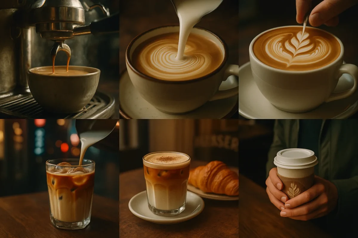 A beautiful portrayal of latte, highlighting its global presence and variation across cultures with diverse latte art creations.