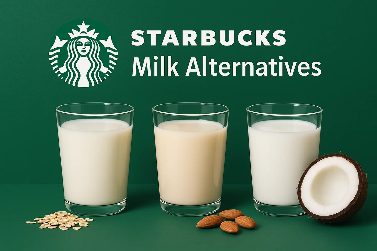 Milk alternatives such as oat, almond, or coconut milk for a creamy, caffeine-free Starbucks drink upgrade.
