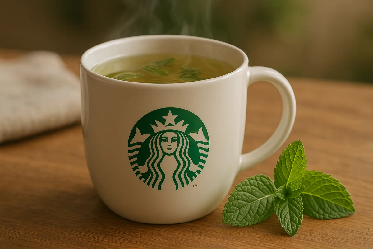 Starbucks Mint Majesty Tea, a crisp, refreshing, and soothing caffeine-free herbal tea ideal for relaxation.