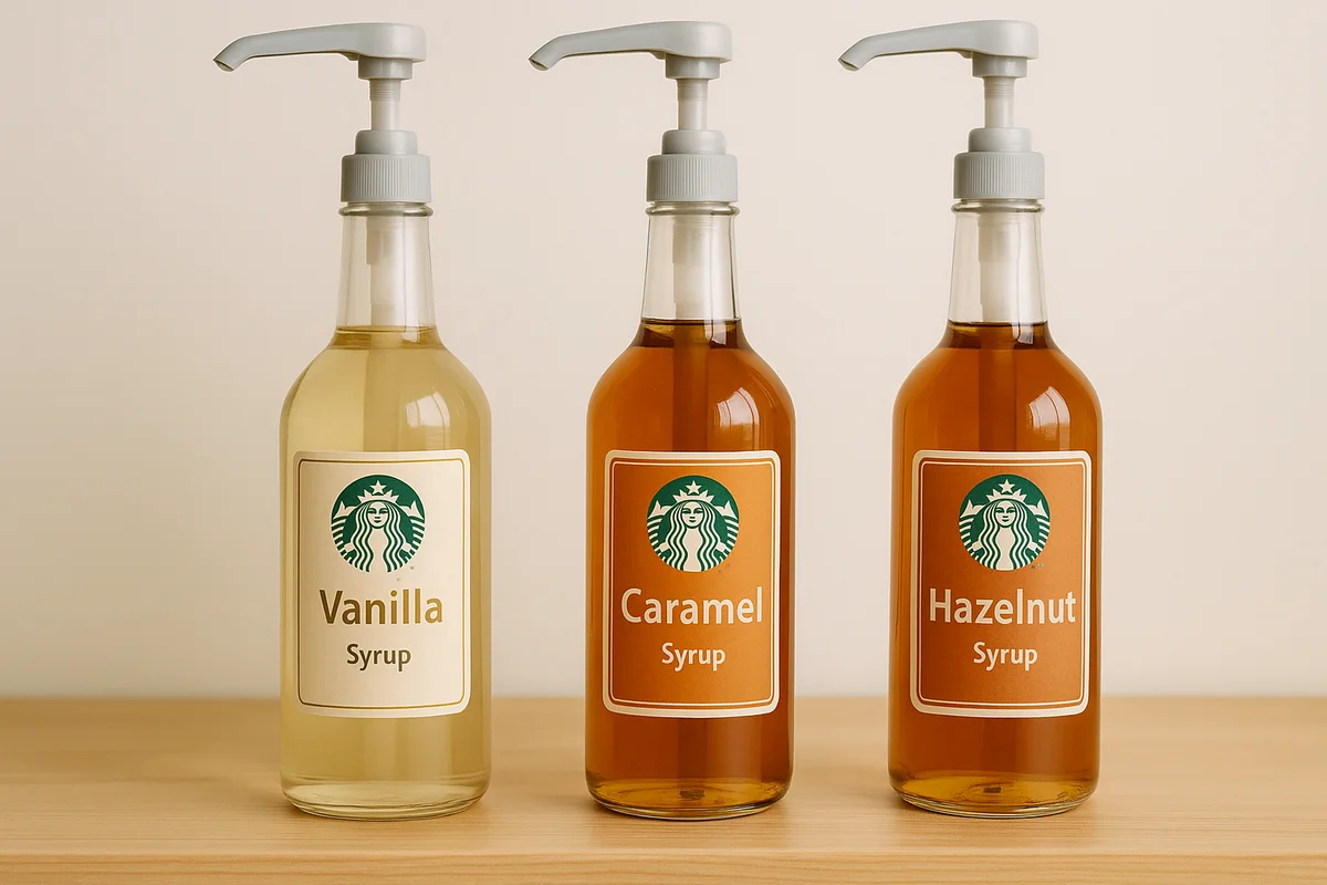 Vanilla, caramel, and hazelnut syrups to customize your Starbucks drinks without caffeine, adding sweetness without the jitters.
