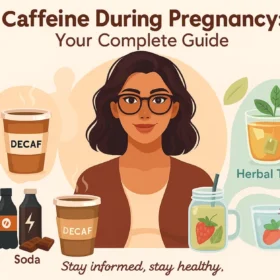 Can you drink coffee while pregnant? Complete guide to caffeine during pregnancy with a visual of coffee, decaf coffee, and healthy alternatives