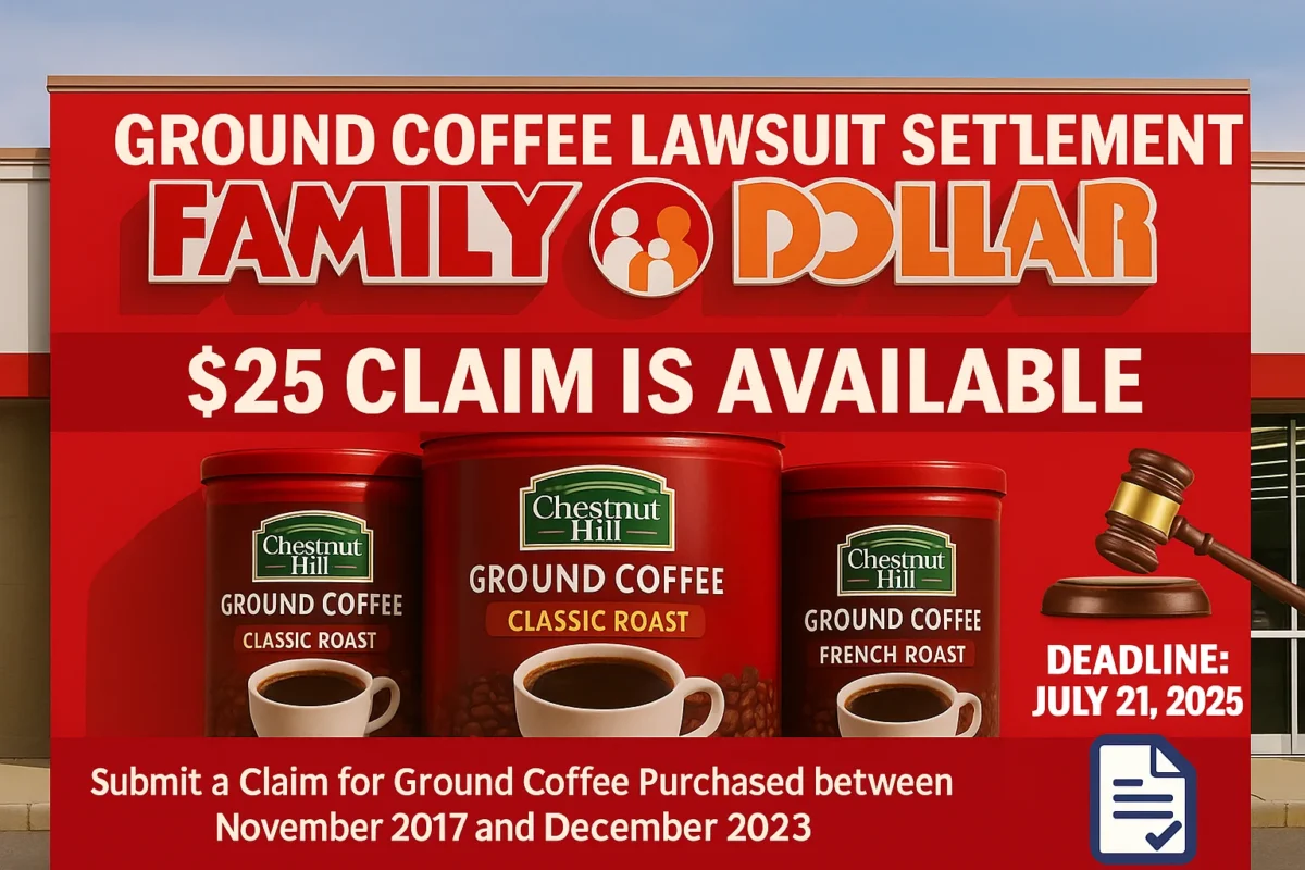 Family Dollar Ground Coffee Lawsuit Settlement – Claim Up to $25 for Eligible Purchases of Coffee Between November 2017 and December 2023.