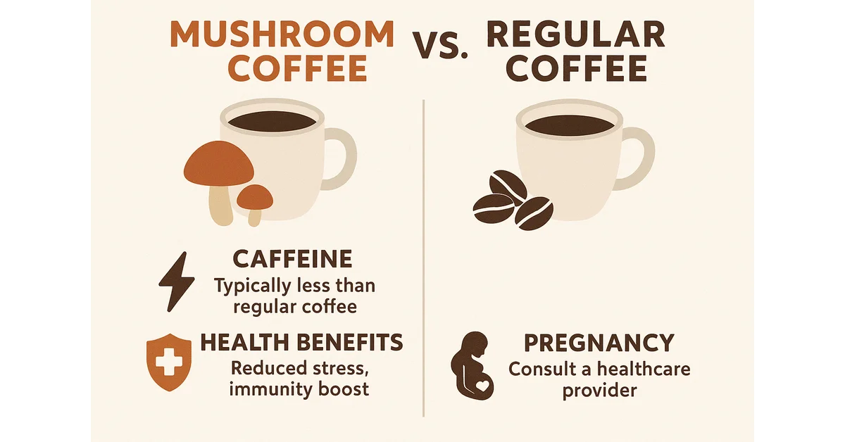 Mushroom coffee vs regular coffee caffeine content and benefits during pregnancy